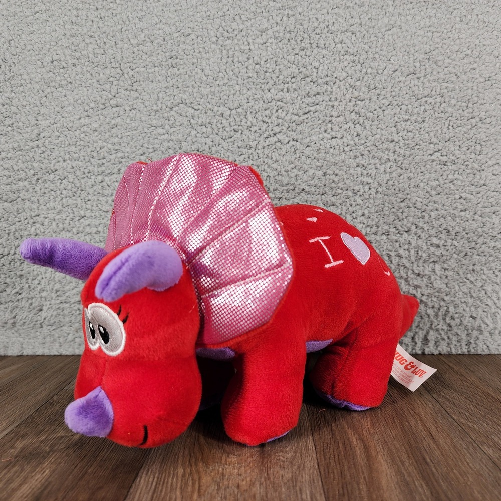Hug & Luv Red Triceratops Dinosaur Plush I Heart U Valentine Stuffed Animal 15in